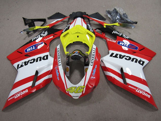 Rojo Blanco Generali 46 Carenado Moto Ducati 1098 848 2007-2014 Rojo Blanco Generali 46 Carenado Moto Ducati 1098 848 2007-2014