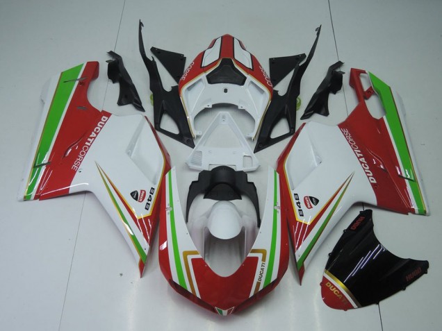 Rojo Blanco & Verde Carenado Moto Ducati 848 1098 1198 2007-2014 Rojo Blanco & Verde Carenado Moto Ducati 848 1098 1198 2007-2014